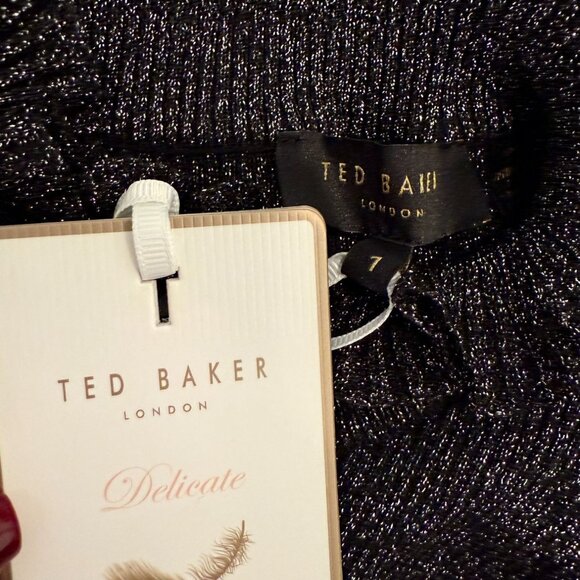 Ted Baker Dvana Frilled Trim Ribbed Sweater Black Metallic NWT - Size XS - Picture 8 of 10